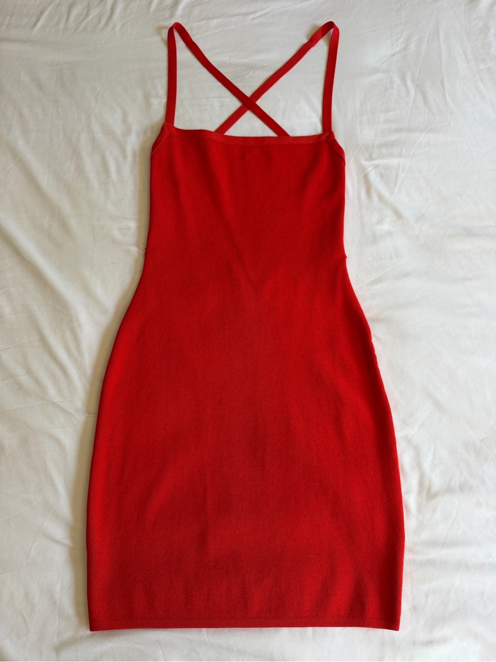 Superdown Backless Criss Cross Strap Vibrant Red Square Neck Bodycon Mini Dress